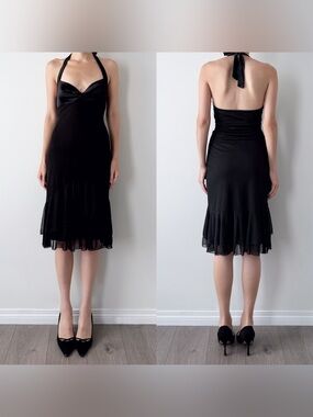 Vintage Morgan De Toi mesh ruffle halter midi dress